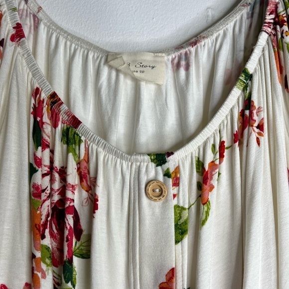 143 Story by Line Up Off Shoulders Blouse Large Stretchy Beige Floral - Picture 2 of 8